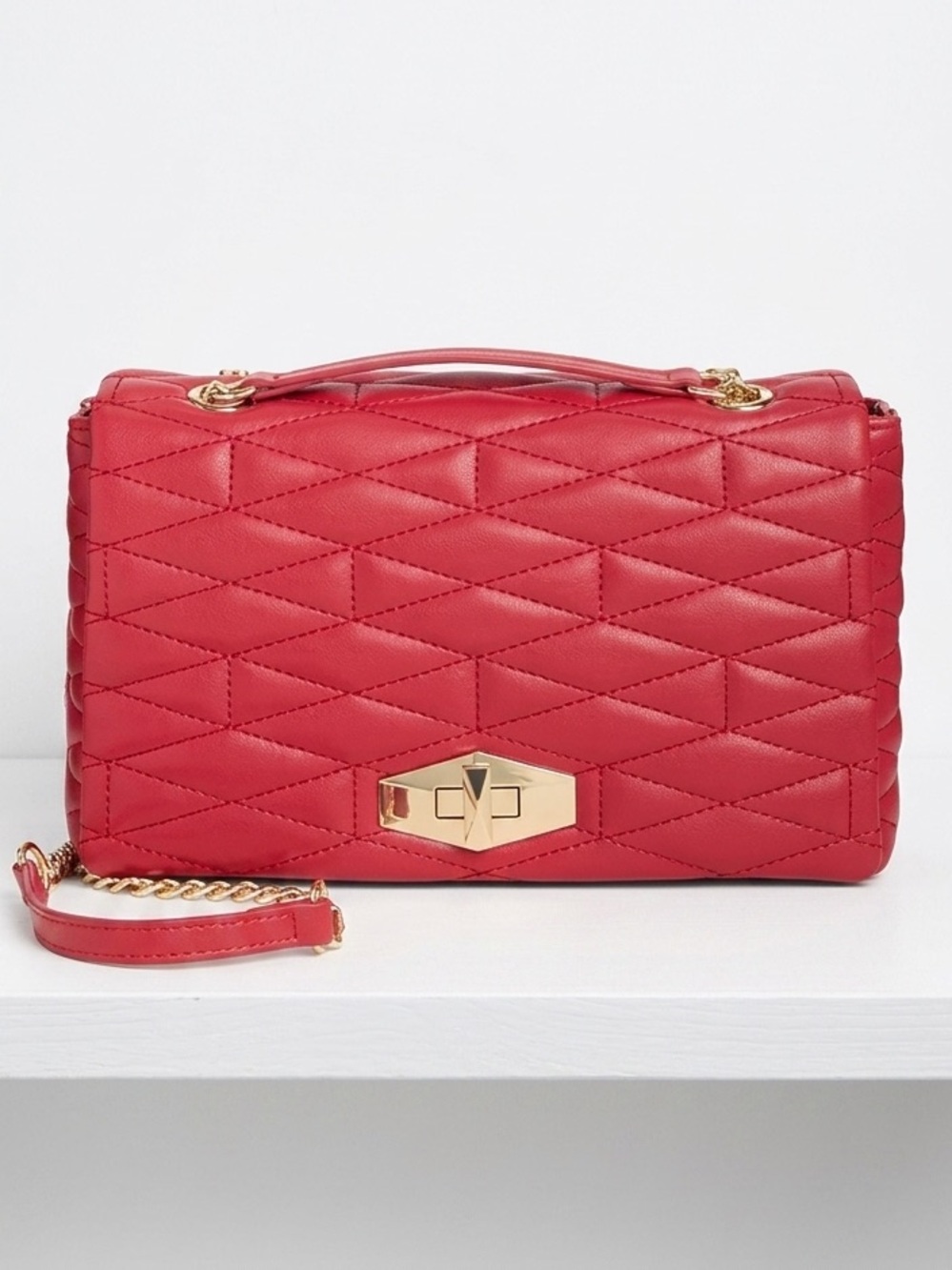 INC Red Quilted Shoulder Bag Convertible Crossbody NWT